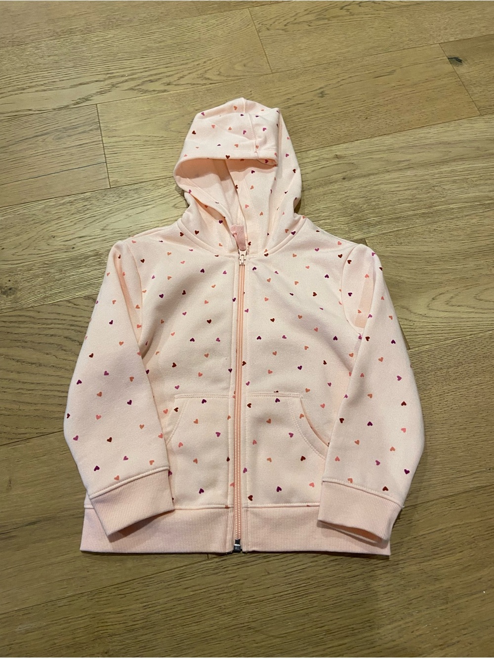Cat & Jack Girls' Light Pink Hooded Zip Jacket with Heart Print
